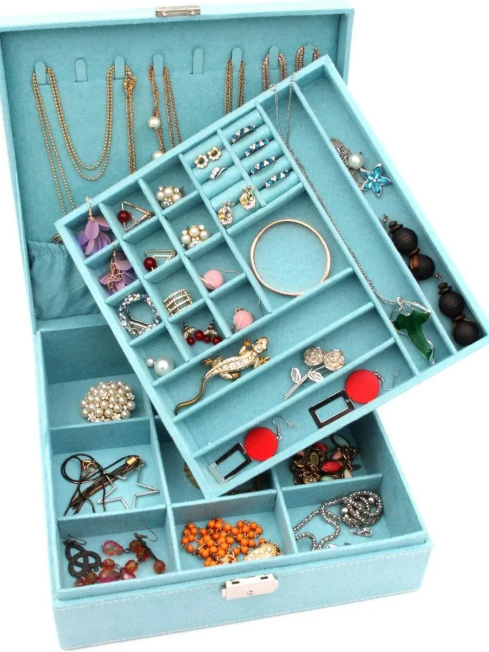 Elegant Two-Layer Jewelry Box Organizer with Lock